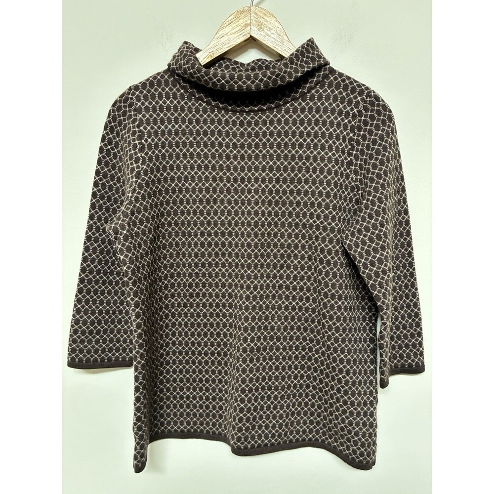 Talbots Pure Merino Wool Knit Cowl Neck Women’s Large Petite Geometric Casual